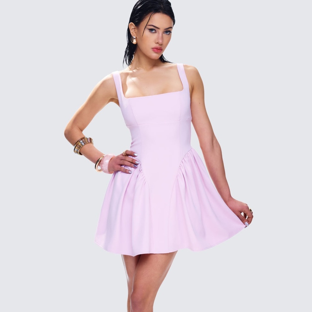Finesse Pink Cotton Poplin Basque Waist Mini Dress Sleeveless Back Tie Size M